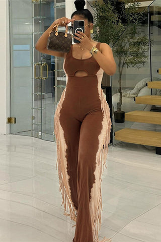 Fringe-Trimmed Cutout Jumpsuit