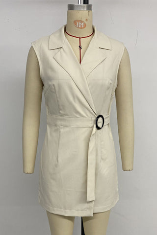 Belted Sleeveless Lapel Romper