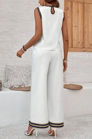 Striped Sleeveless Wide-Leg Pants Set
