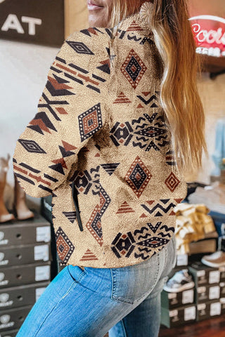 Geometric Button-Pullover Sweatshirt