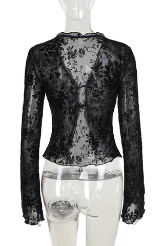 Sheer Floral Tie-Front Blouse