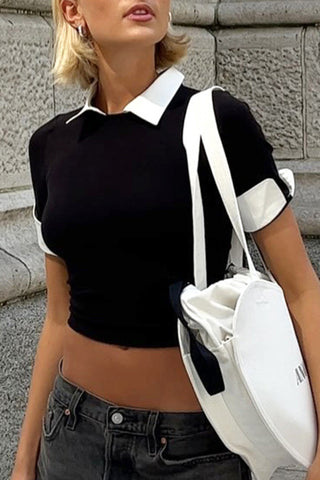 Contrast Collar Short Sleeve T-Shirt