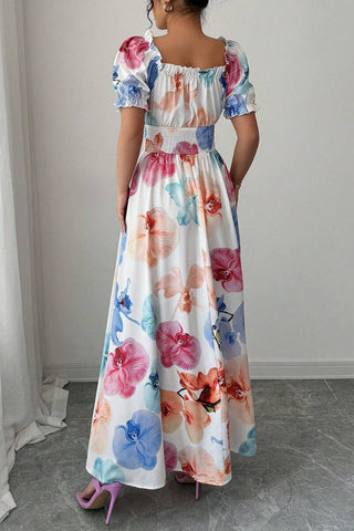 Floral Print Puff Sleeve Dress