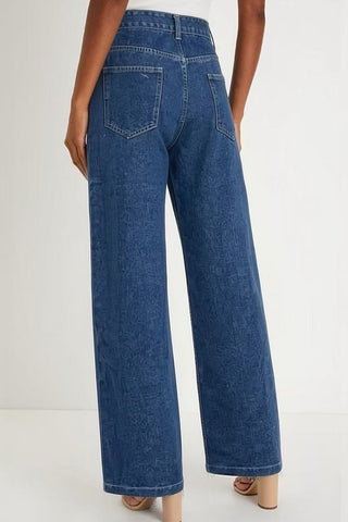 Button-Accent Wide Leg Jeans