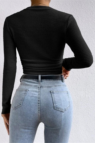 Textured Cropped Long Sleeve Top