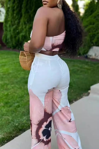 One-Shoulder Floral Pants Set