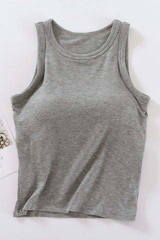 Ribbed Crew Neck Built-In Tank
