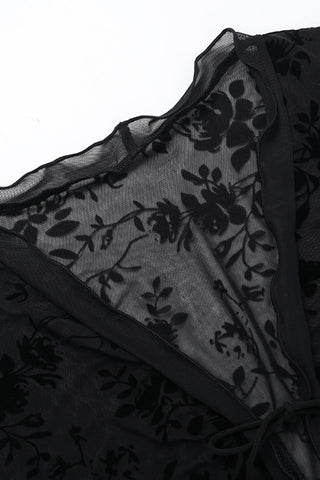 Sheer Floral Tie-Front Blouse