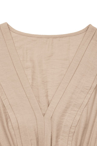 Pleated V-Neck Casual Dress