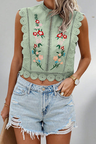 Floral Lace Trim Tank Top