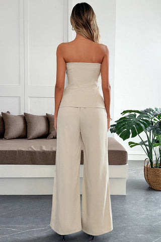 Elegant Strapless Buttoned Pants Set