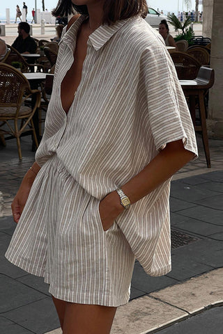 Striped Short Sleeve Shirt Set