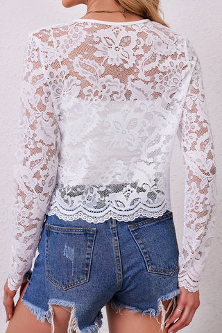 Lace Long-Sleeve Blouse with Open Front