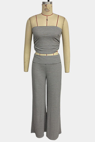 Striped Tube Top and Wide-Leg Pants Set