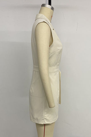 Belted Sleeveless Lapel Romper