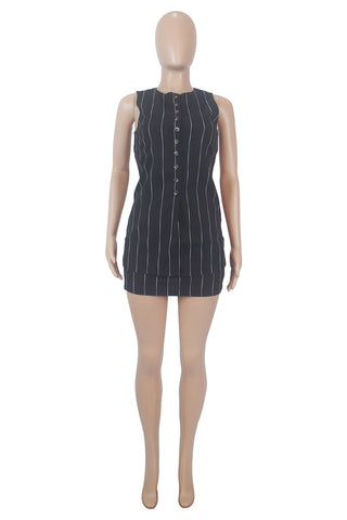 Pinstripe Button-Front Short Set