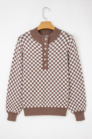 Buttoned Checkerboard Sweater