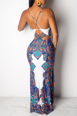 Strappy Paisley Bodycon Dress