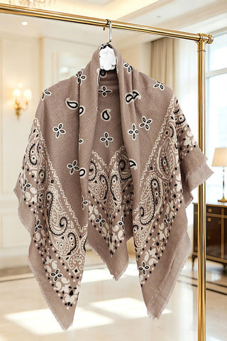 Paisley Print Fringed Open Poncho