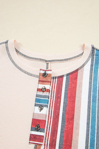 Striped Henley Waffle Knit Top