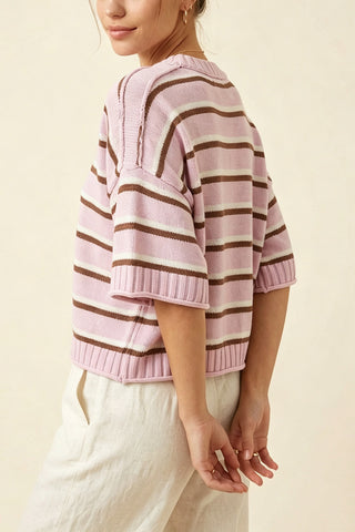 Striped Crew Neck Drop Shoulder Sweater