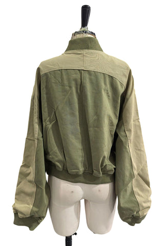 Ribbed Cuff Zip-Front Bomber Jacket