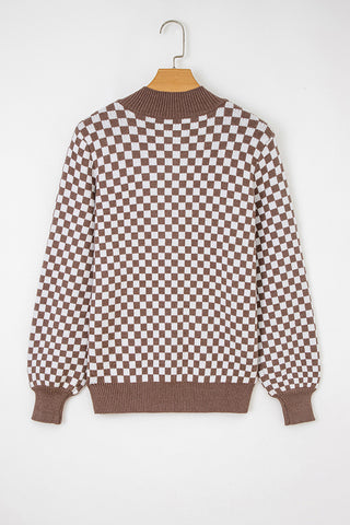 Buttoned Checkerboard Sweater
