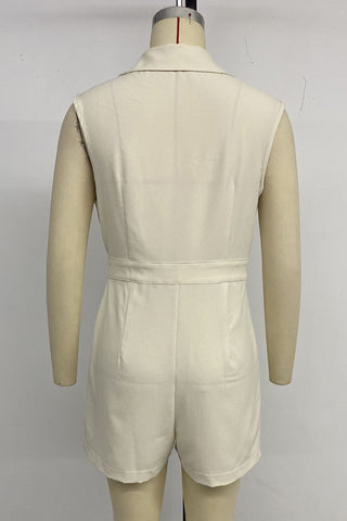 Belted Sleeveless Lapel Romper