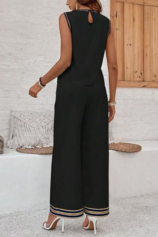 Striped Sleeveless Wide-Leg Pants Set