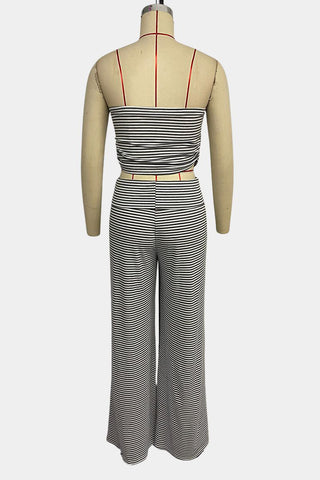 Striped Tube Top and Wide-Leg Pants Set