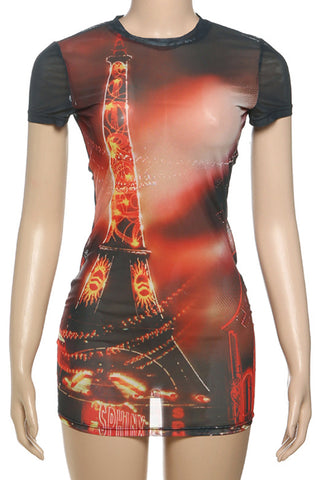 Eiffel Tower Print Casual Dress