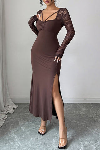 Lace Sleeve Slit Dress