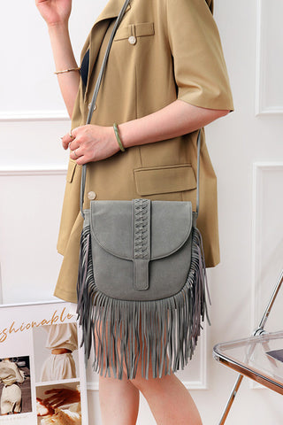 Fringe Shoulder Bag with Decorative Stitching