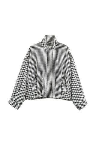 Plaid Mock Neck Long Sleeve Jacket