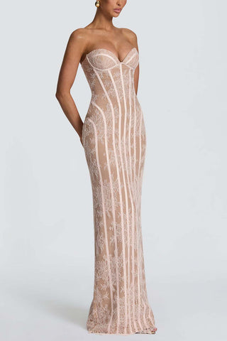 Floral Lace Strapless Maxi Dress