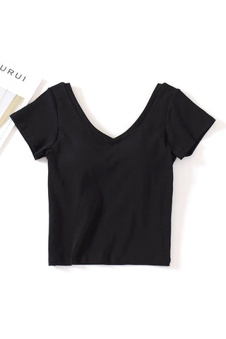 Built-In Bra V-Neck Short Sleeve T-Shirt