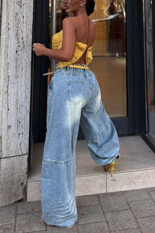 Distressed High-Waist Wide Leg Jeans