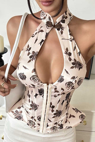 Floral Halter Corset Tank Top