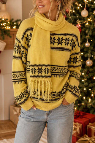 Snowflake Knit Crew Neck Sweater