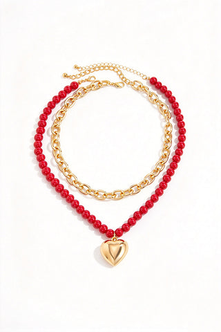 Beaded Toggle Bar Heart Charm Necklace
