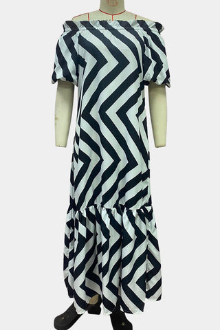 Bold Striped Off-Shoulder Maxi Dress