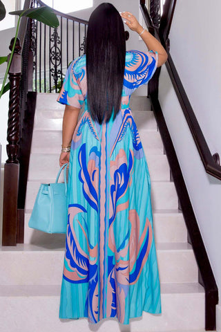 Flowing Abstract Print Maxi Dress