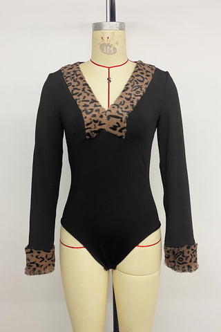 Leopard Trim V-Neck Bodysuit