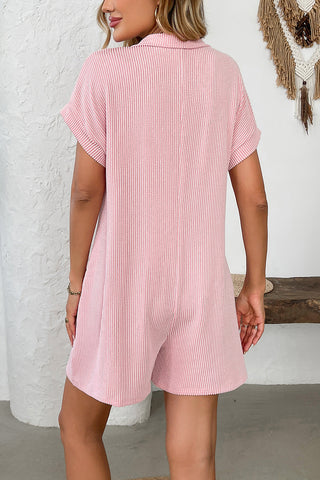 Casual Short Sleeve Button-Up Romper