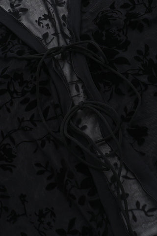 Sheer Floral Tie-Front Blouse