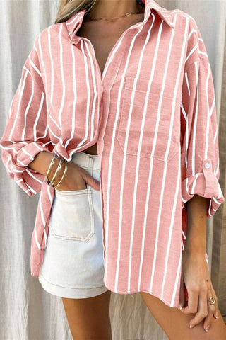 Striped Button-Up T-Shirt