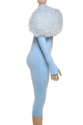 Off-Shoulder Faux Fur Accent Jumpsuit