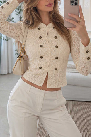 Lace Double-Breasted Military Jacket