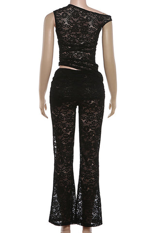 Asymmetric Lace Pants Set