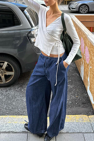 Wide-Leg Drawstring Casual Pants